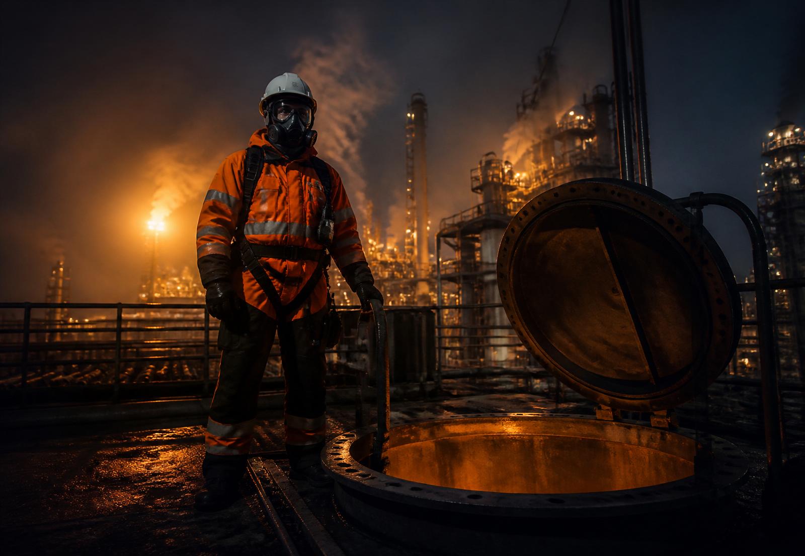Brandwacht bij besloten ruimte in petrochemische installatie